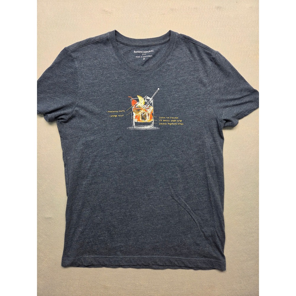 Banana Republic Mens M Old Fashioned Cocktail Recipe Graphic T-Shirt Night Shade